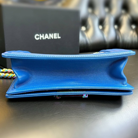 Chanel Old Small Boy Flap Bag Blue Rainbow Woven PVC with Lambskin Multicolor Gr - Picture 12 of 16